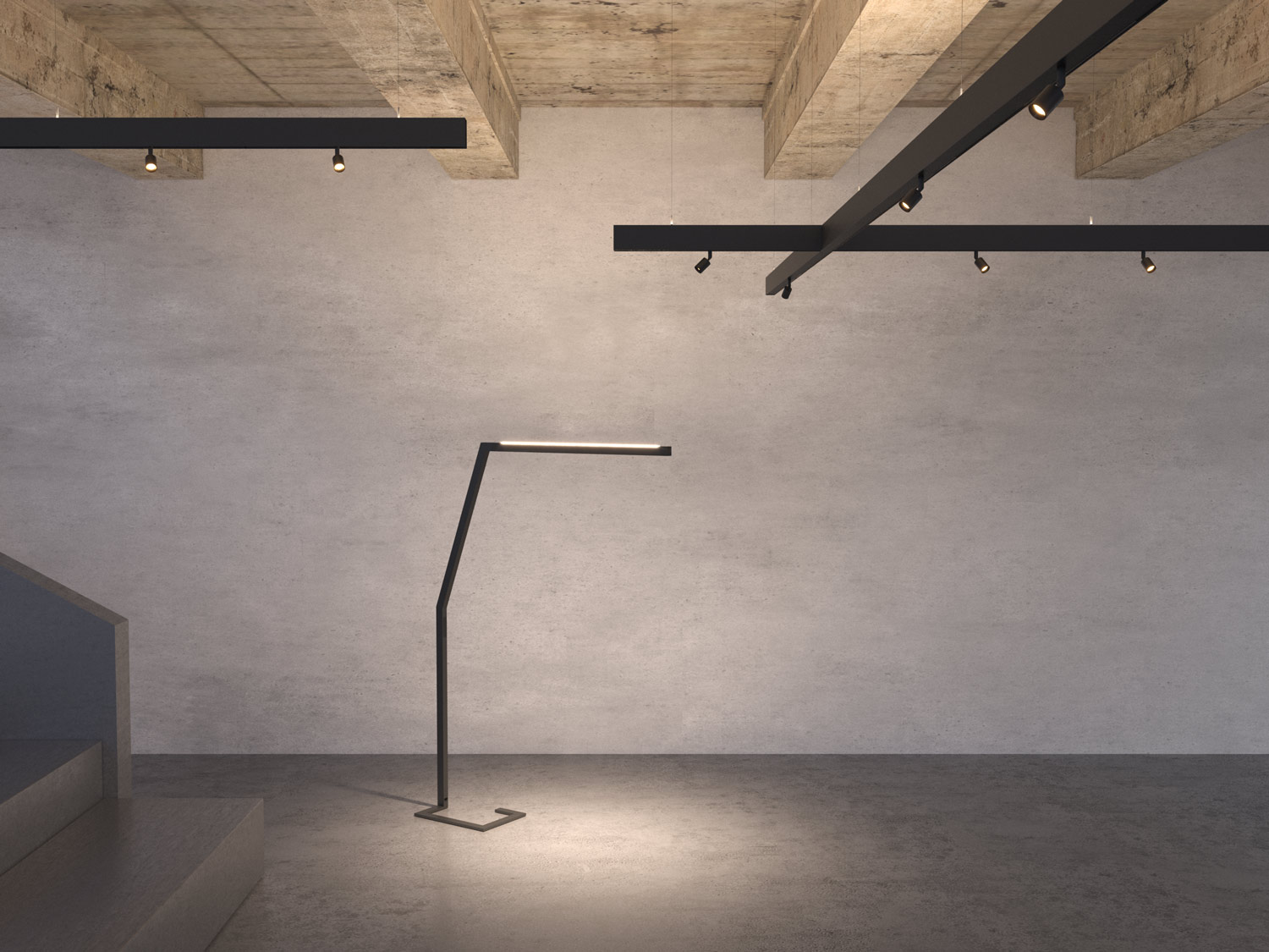 HYPRO product family with Batwing Lens – floor luminaire and profile system with indirect LED lighting for evenly distributed light. (Product rendering)