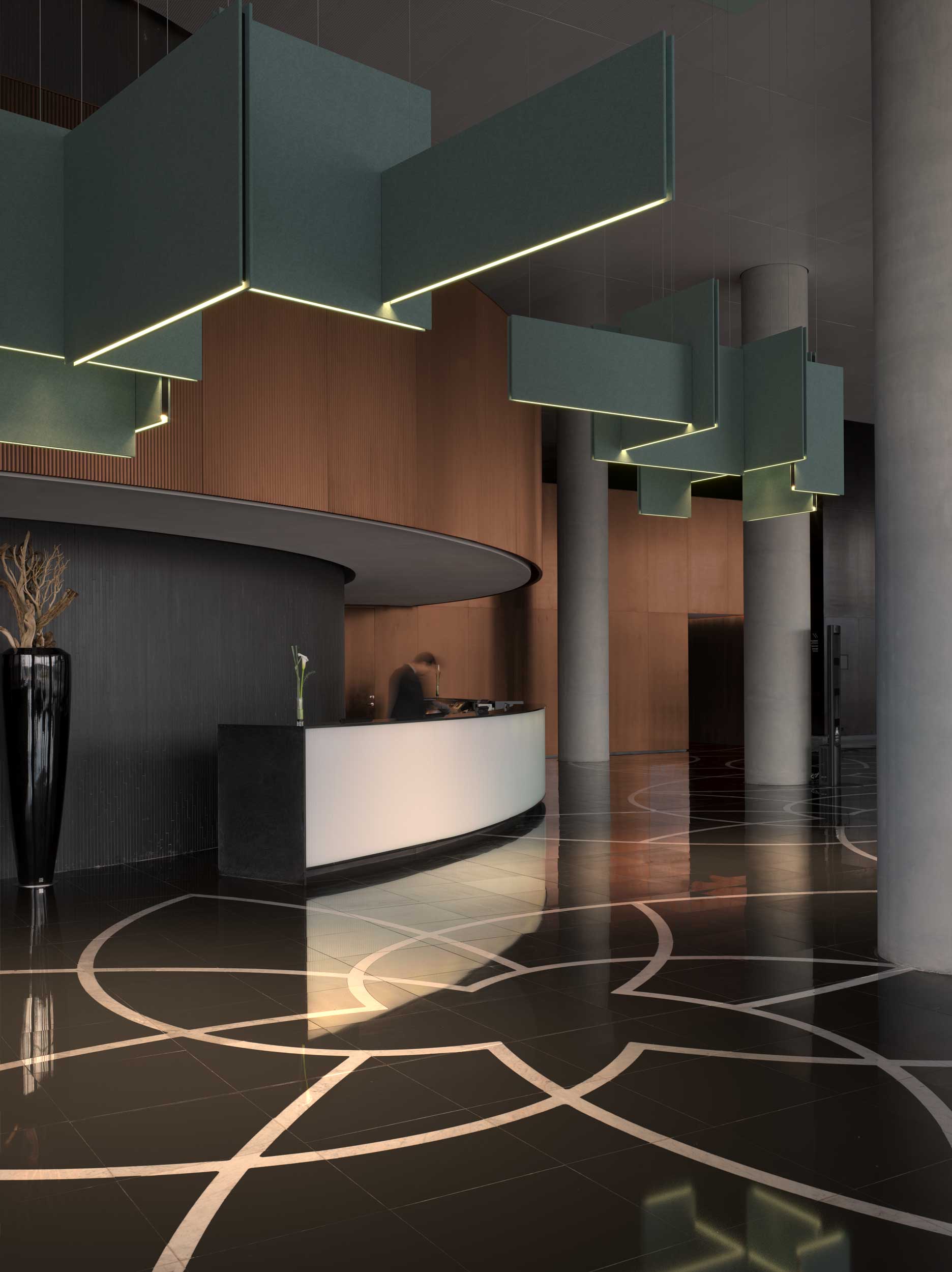 Prolicht PL Q1 2024 Lullaby Akustik Paneel Leuchte Hotel Rezeption Designerleuchte Marc Sadler