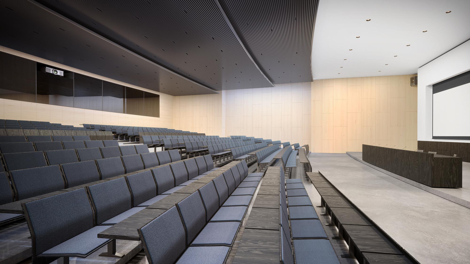 Recessed spotlights for uniform lighting in a university lecture hall