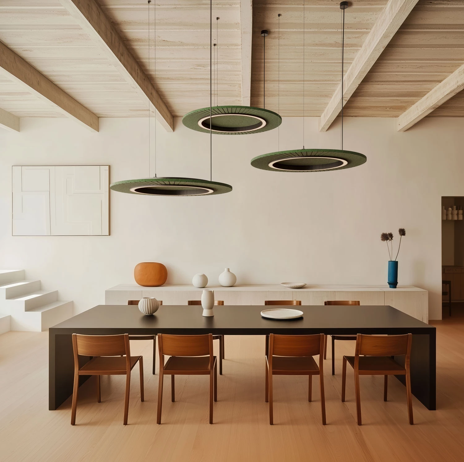 Pl Sept25 Acoustic Soliss Gruene Pendelleuchte Ring Mit Akustikmaterial