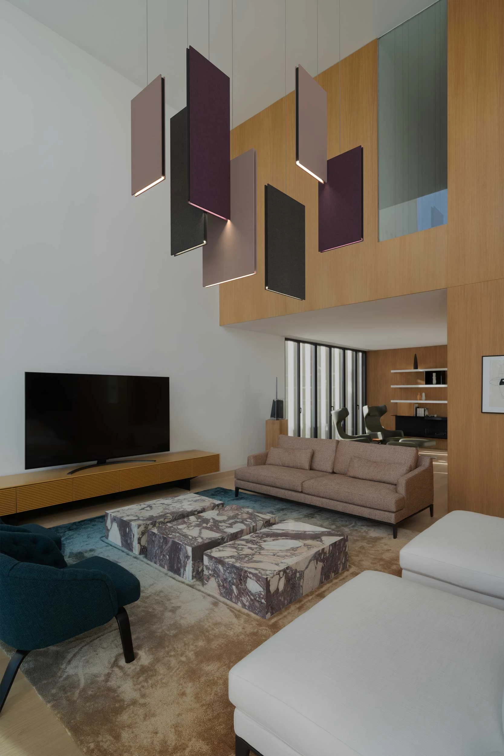 Lullaby Akustik Paneele Kombination Wohnzimmer Beleuchtung Marc Sadler