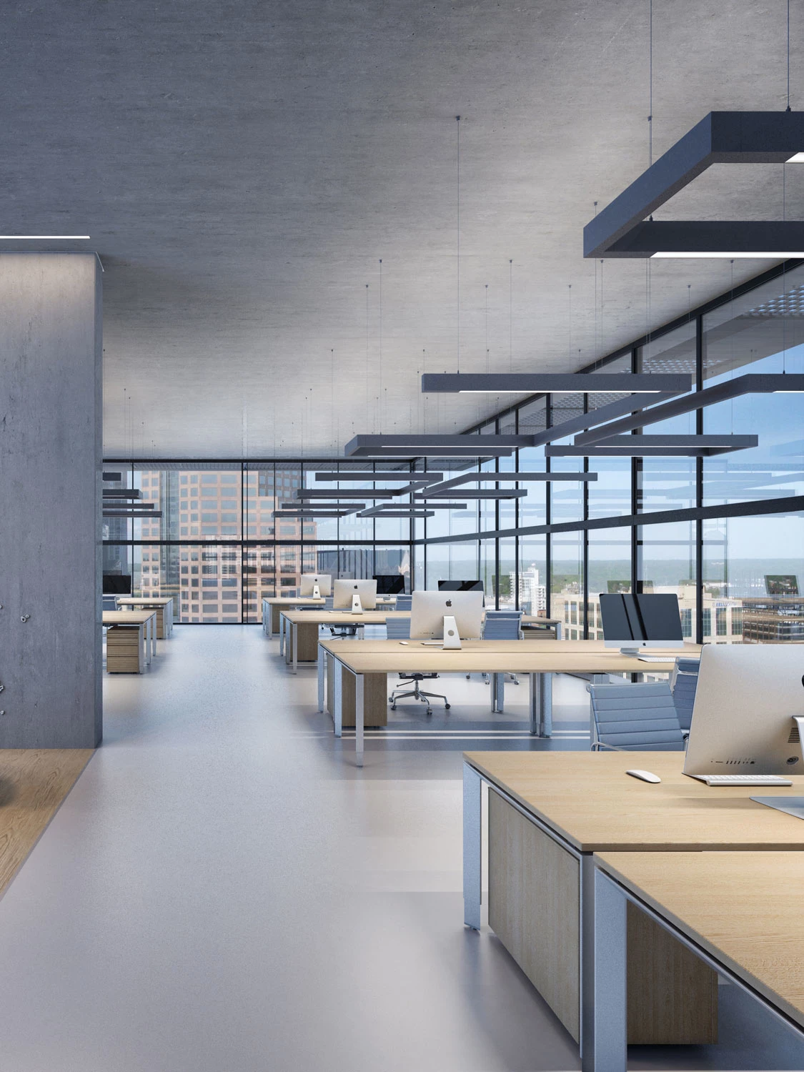 Indirect LED lighting for workplaces – HYPRO profile system with Batwing lens for homogeneous illumination. (Rendering)