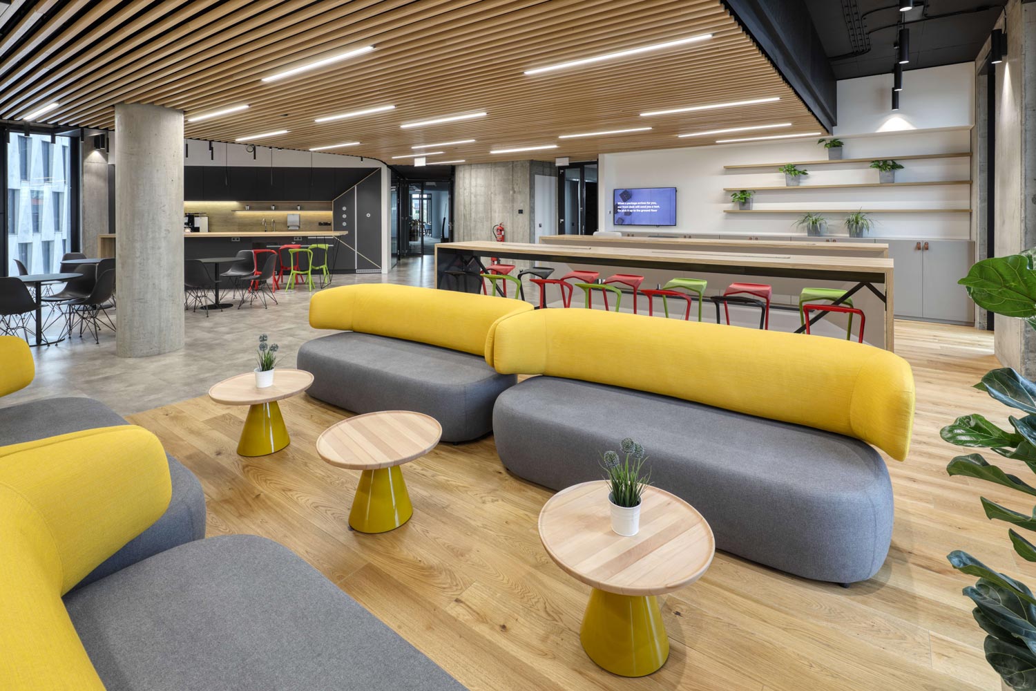 Profile luminaire for energy-efficient lighting of a school canteen