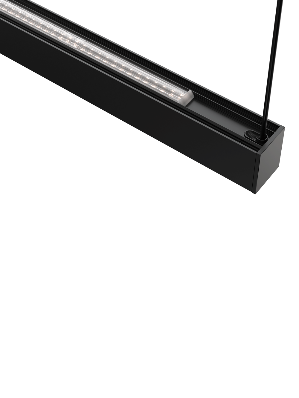 Rendering of a pendant luminaire with Batwing lens – top view with indirect lighting. (Product rendering)