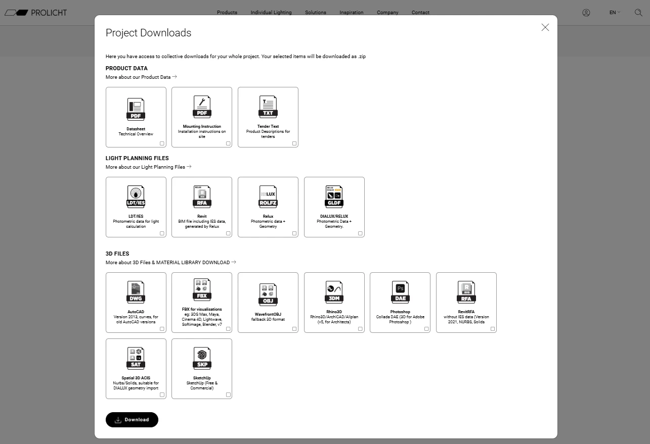 Myprolicht Leuchten Konfigurator Download Funktionen Verschiedene Formate Import Dialux Relux Autocad